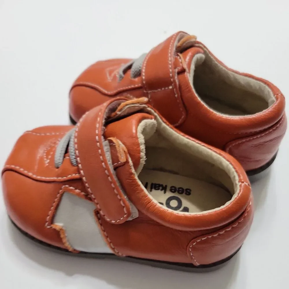 See Kai Run Sneaker Infant Boy 2 Shoe Burnt Orange Gray Adjustable Strap Comfort